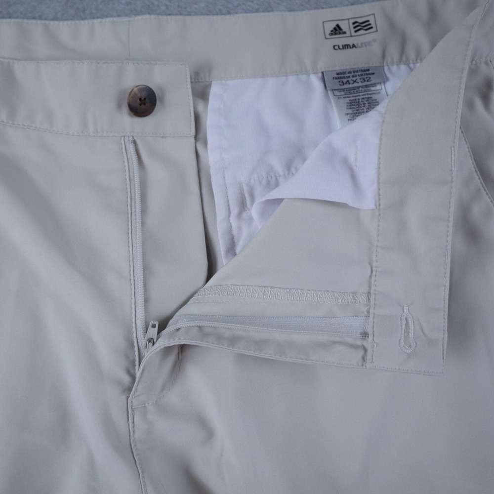 Adidas Golf Pants Mens 34x32 Climalite Performance Chino Slacks Flat Front Beige - Picture 2 of 8
